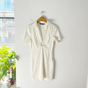 Zara White Keyhole Cutout Dress Size Medium